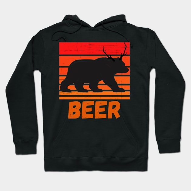 Bear Deer Funny Beer Retro Vintage Sunset Hoodie by Grove Designs